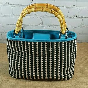 Liz Claiborne Woven Purse w/Bamboo Handles